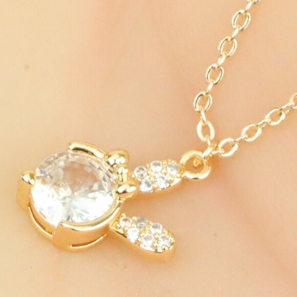Elegant Rose Gold Necklace with Clear Crystal & Bow Charm, XPNL0413 - Picture 1 of 12